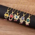 Gold Plated Evil Eye Hamsa Hand Butterfly Pendant Necklace Micro Zircon Detail View - Hamsa Hand Style 1 (N1157) / White