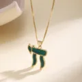 Gold Hebrew Chai symbol pendant necklace with green malachite design for women chic jewelry. - Green Enamel Symbol Style (N2152) / Green