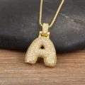 18K Gold Plated Bubble Letter A Pendant Necklace Sparkly Zircon Stones Chic Jewelry SKU - Letter A