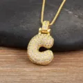 Iced Out Letter C Pendant Necklace 18K Gold Plated Bubble Zirconia Initial Jewelry Gift - Letter C