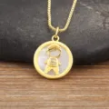 Gold plated 18k zircon boy pendant necklace with white shell, elegant variant style for kids. - 1 Boy