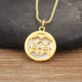 Gold-plated Zircon Double Kids Pendant Necklace with White Shell Round Shape Variant - 2 Boys