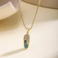 Gold-plated evil eye slipper pendant necklace with sparkling rhinestones for women jewelry. - Light Blue
