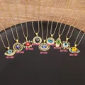 Gold Plated Evil Eye Pendant Necklace Zircon Hamsa Hand Geometric Jewelry Set Wholesale - Evil Eye Style (N1148) / White