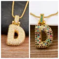 Letter D Pendant Necklace, Gold Color Micro Paved Zircon Multi-color Variant Jewelry - Gold / Letter D