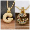 Gold letter G pendant necklace, micro-pave cubic zirconia bubble initial jewelry variant. - Letter G