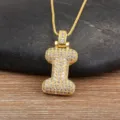 Collier Pendentif Lettre I Plaqué Or Pavé Zirconia Bulle Chaîne Bijou Variante Mode - Lettre I