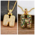 Gold Plated Letter H Pendant Necklace Micro Pave Colorful Zirconia Bubble Charm Jewelry - Letter H