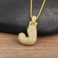 Pendentif collier lettre J bulle plaqué or avec des pierres de zircon scintillantes. - Lettre J