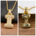 Gold plated alphabet pendant necklace micro paved with colorful and clear cubic zirconia stones. - Letter I