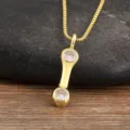 Minimalist 18K gold plated double cubic zirconia pendant necklace with delicate box chain - Letter I