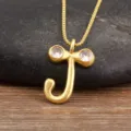 Gold plated letter J necklace with sparkling zircon stones, simple elegant jewelry for women. - Letter J