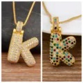 Gold Letter K Pendant Necklace Crystal Micro Pave Zircon Alphabet Charm Variant Jewelry - Letter K