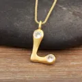 Gold Plated Letter L Zirconia Pendant Necklace Simple Fashion Jewelry Gift Choice - Letter L