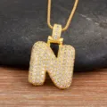Collier Pendentif Lettre N Zircone Pave Or Chic Mode Bijou Variante Style Article - Lettre N