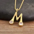 Gold Letter M Pendant Necklace with Sparkling Zirconia Stones for Women Elegant Jewelry - Letter M