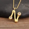 Gold plated box chain necklace with elegant letter pendant sparkling cubic zirconia stones. - Letter N