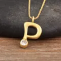 Minimalist 18K gold plated musical note pendant necklace with sparkling cubic zirconia. - Letter P