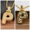 Gold Letter P Pendant Necklace Micro Paved Zirconia Bubble Initial Charm Jewelry Variant - Letter P