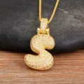 Collier Pendentif Lettre S Bulle Plaqué Or 18K Zircon Brillant Bijou Tendance Mode - Lettre S