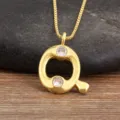 Gold plated letter Q pendant necklace with sparkling cubic zirconia stones for women daily wear - Letter Q