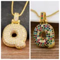 Gold plated bubble letter Q pendant necklace with micro pave cubic zirconia for women chic - Letter Q