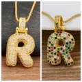 Gold-plated micro-paved cubic zirconia letter R pendant necklace fashion jewelry for women - Letter R