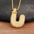 Collier Pendentif Lettre Bulle Plaqué Or Zircone Étincelant Mode Hip Hop Bijou - Lettre U