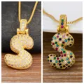 Gold-plated letter S pendant necklace with colorful micro-pave cubic zirconia stones for women. - S