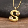 Gold plated 18K letter S pendant necklace with micro-set cubic zirconia for women - Letter S