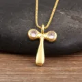 Gold plated zircon cross pendant necklace, minimalist European and American fashion style item. - Letter T