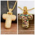 Gold-plated micro paved cubic zirconia bubble letter T pendant necklace for women stylish jewelry - Letter T