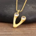 Minimalist 18K gold plated letter V micro-pave zircon pendant necklace for women variant - Letter V