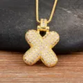 Collier pendentif lettre X plaqué or avec des pierres de zircone scintillantes femme - Lettre X