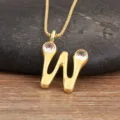 Gold color W letter pendant necklace with micro-inlaid cubic zirconia, stylish jewelry variant. - Letter W
