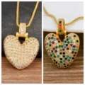 Gold pave cubic zirconia heart pendant necklace for women, sparkling crystal charm jewelry. - Letter V