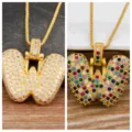 Gold Micro Paved Zircon Letter Pendant Necklace Variant Fashion Women Jewelry Gift - Letter W