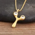 Minimalist 18K gold plated letter Y pendant necklace with sparkling micro-inlaid cubic zirconia. - Letter Y
