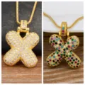 Gold-plated bubble letter X pendant necklace sparkling micro-set cubic zirconia jewelry - Letter X