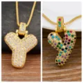Gold pave cubic zirconia initial Y letter bubble pendant necklace for women fashion jewelry - Letter Y