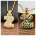 Gold-plated letter Z bubble pendant necklace with sparkling micro-pave cubic zirconia stones. - Letter Z
