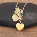 Exquisite 18k gold plated butterfly dancer pendant necklace with colorful cubic zirconia and heart charm. - Butterfly Heart (N1448) / Gold