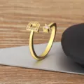 Gold plated copper micro paved zircon letter D open ring adjustable fashion jewelry. - Letter D