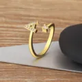 18K Gold Plated Open Letter A Zircon Ring Minimalist Adjustable Finger Jewelry for Women - Letter A