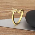 18k gold plated letter K open ring with sparkling cubic zirconia, minimalist fashion jewelry. - Letter K