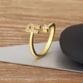 Gold Plated Initial Letter CZ Open Ring Dainty Adjustable Finger Jewelry For Daily Use SKU - Letter R