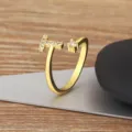 Gold plated micro paved zircon letter T adjustable ring stylish jewelry for women - Letter T