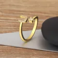 Gold plated open ring with micro set zircons and letter design, minimalist fashion jewelry. - Letter U
