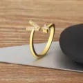 Gold plated micro pave cubic zirconia letter V open ring stylish minimalist daily jewelry - Letter V