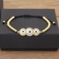 Magnifique bracelet ajustable en perles œil maléfique en zircon plaqué or 18K chic - Blanc